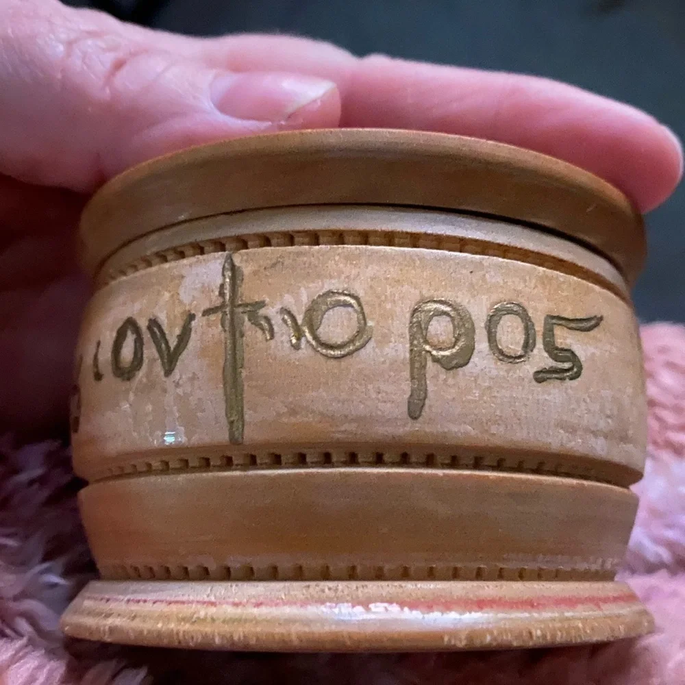 Handmade wooden trinket dish with lid hand painted